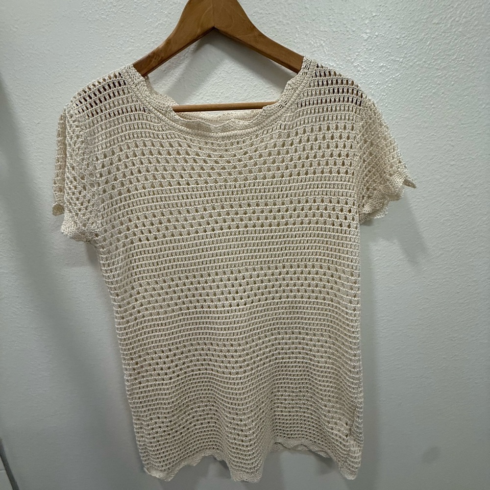 Crochet Knit Beach Cover Up Top – Cream – Size M